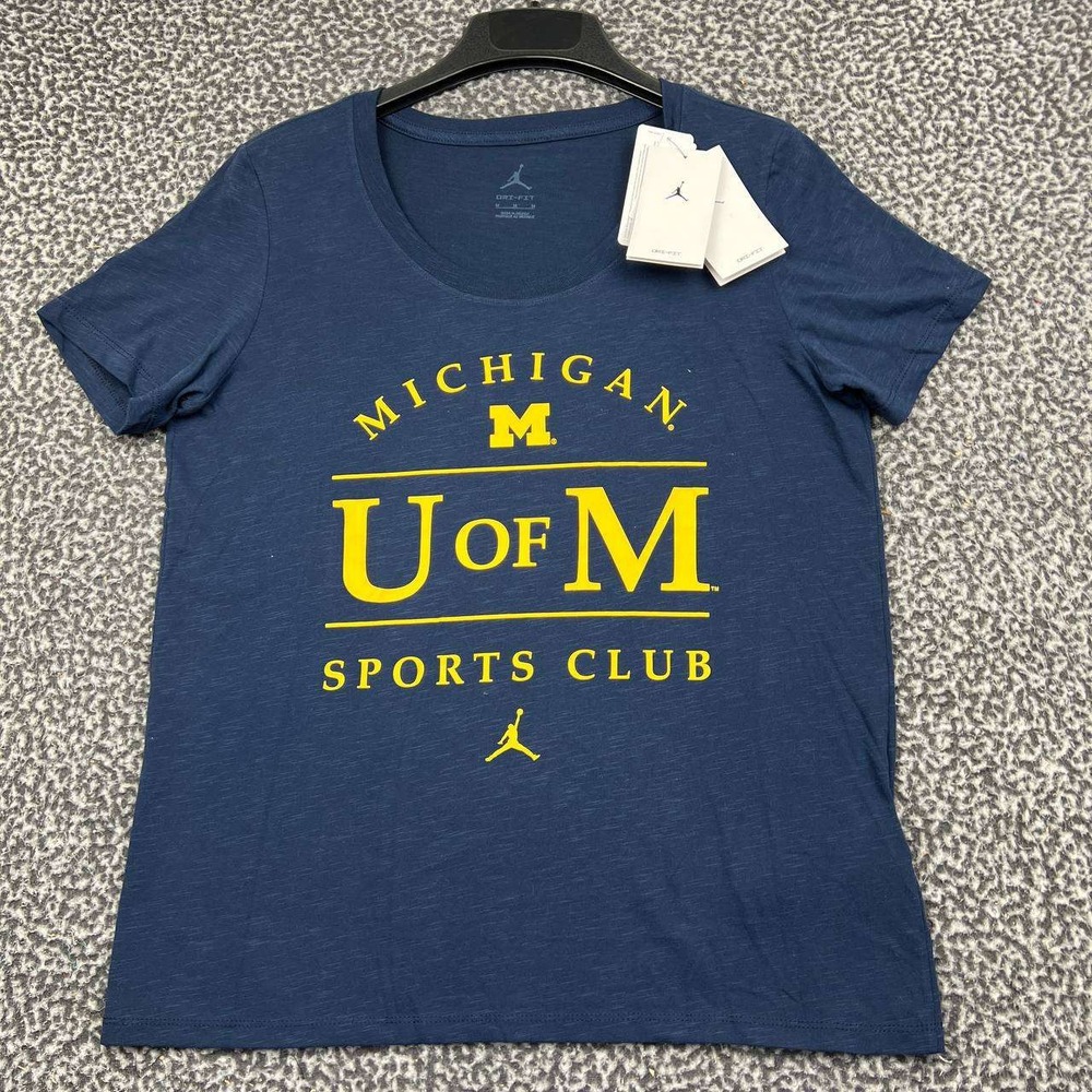 Air Jordan Michigan Wolverines Shirt Women Medium Navy Blue Dri-FIT Short Sleeve